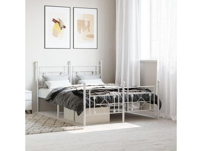 Struttura letto in metallo bianco con materasso, 140 x 190 cm
