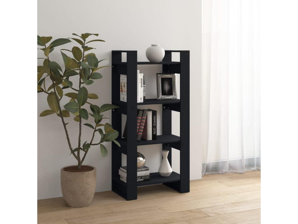 Libreria in legno massello nero, 60 x 35 x 125 cm