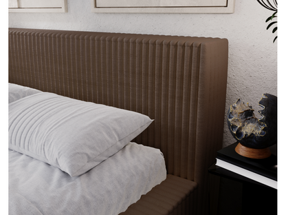 Struttura letto in tessuto marrone con contenitore, 180 x 200 cm