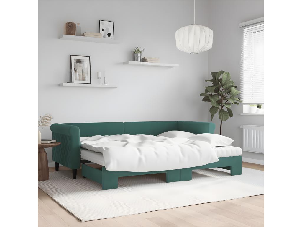 Struttura letto in velluto verde con materasso, 80 x 200 cm