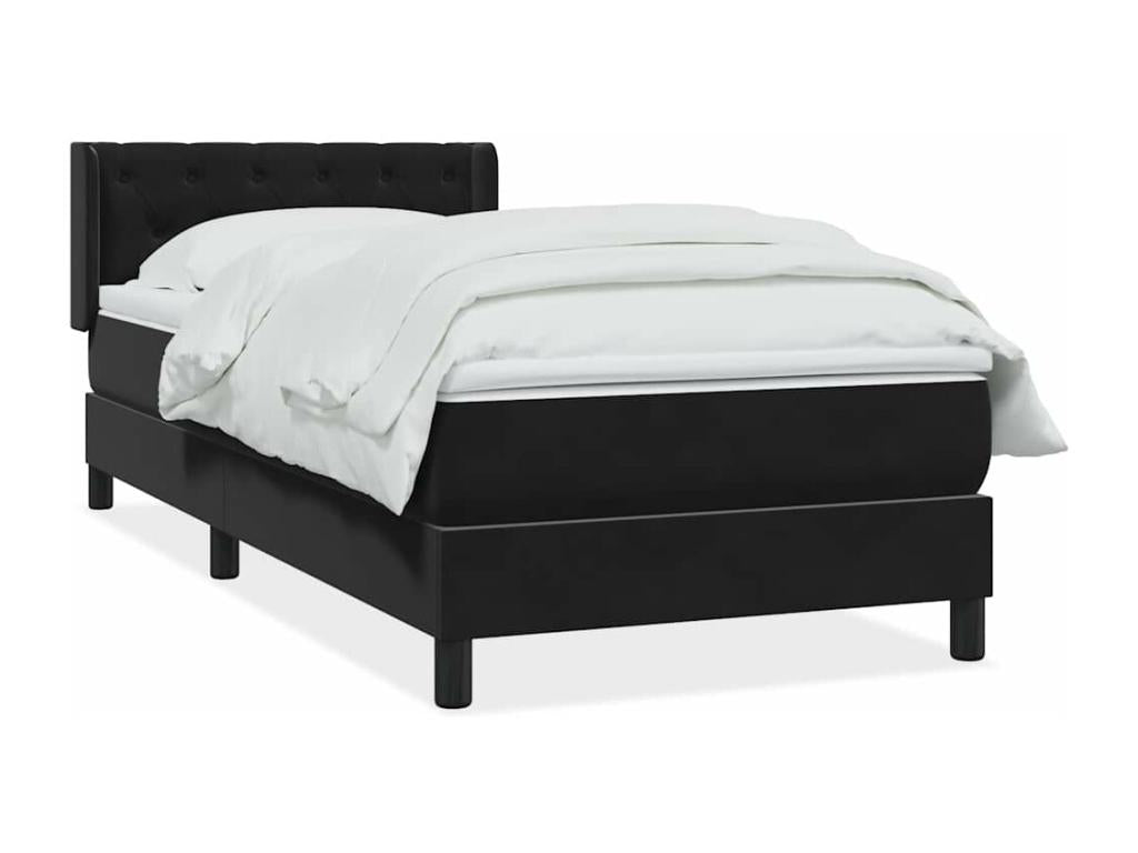 Struttura letto in velluto nero con materasso, 80 x 210 cm
