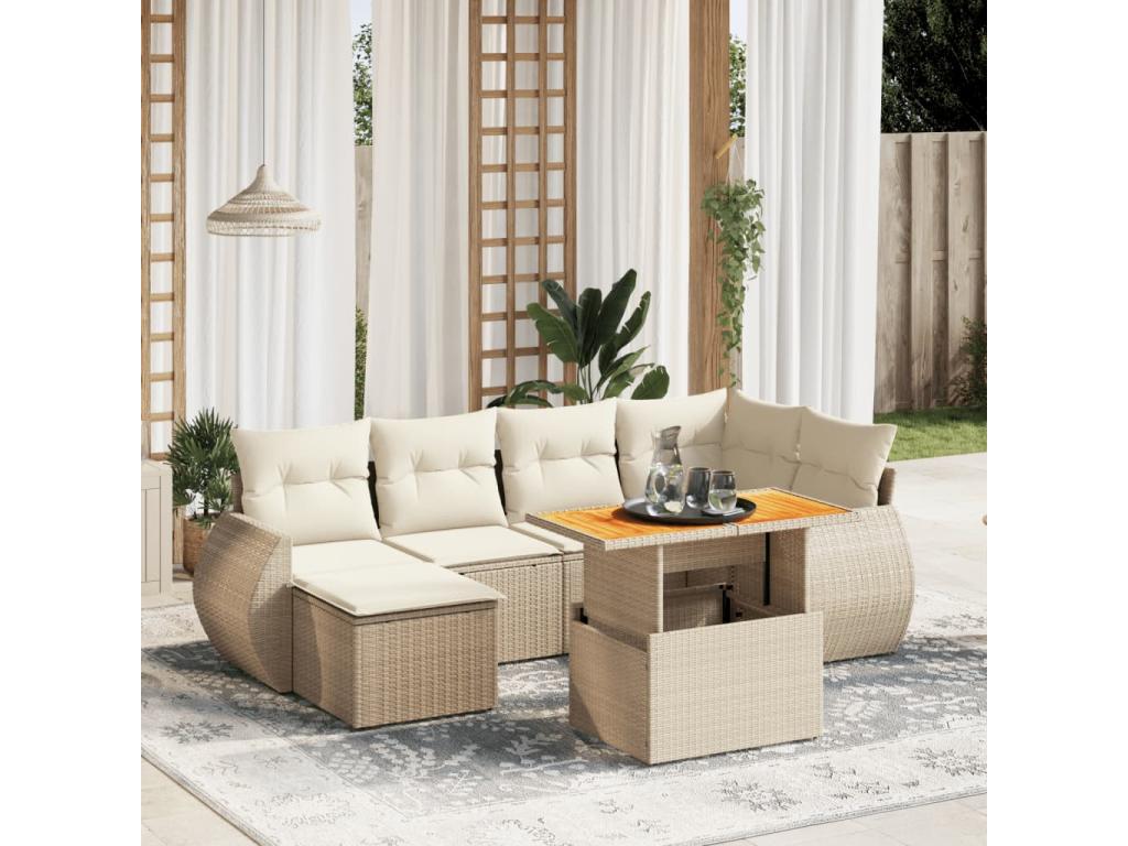 Set di mobili da esterno in vimini intrecciato in resina beige