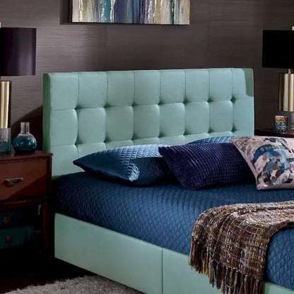 Letto matrimoniale con piattaforma, testiera imbottita, 105 cm di altezza, imbottito, senza box spring, piedini neri, mobili per camera da letto, lunghezza 210 cm