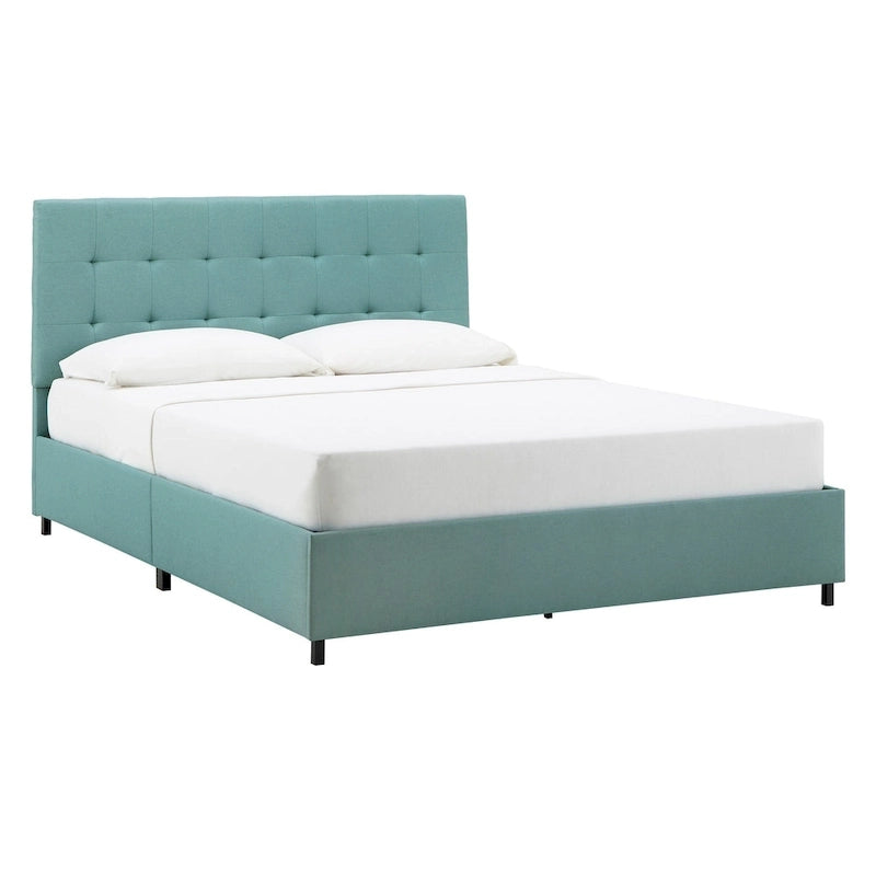 Letto matrimoniale con piattaforma, testiera imbottita, 105 cm di altezza, imbottito, senza box spring, piedini neri, mobili per camera da letto, lunghezza 210 cm