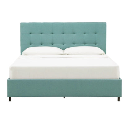 Letto matrimoniale con piattaforma, testiera imbottita, 105 cm di altezza, imbottito, senza box spring, piedini neri, mobili per camera da letto, lunghezza 210 cm