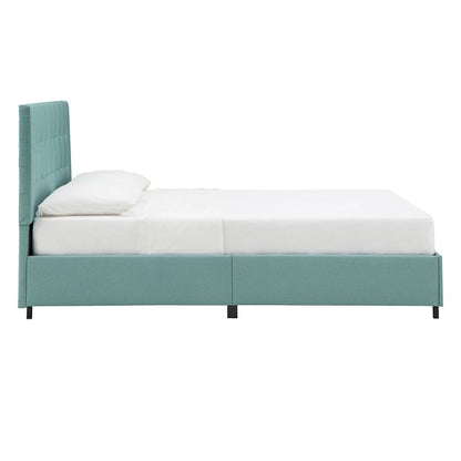 Letto matrimoniale con piattaforma, testiera imbottita, 105 cm di altezza, imbottito, senza box spring, piedini neri, mobili per camera da letto, lunghezza 210 cm