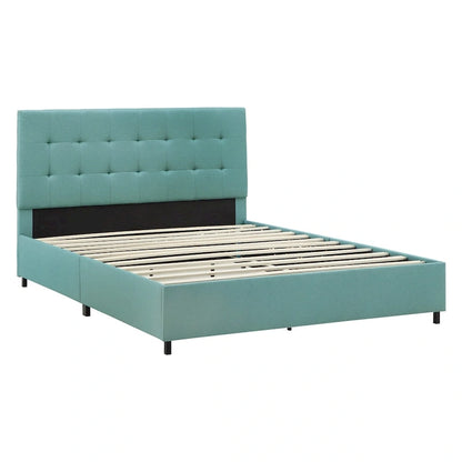 Letto matrimoniale con piattaforma, testiera imbottita, 105 cm di altezza, imbottito, senza box spring, piedini neri, mobili per camera da letto, lunghezza 210 cm