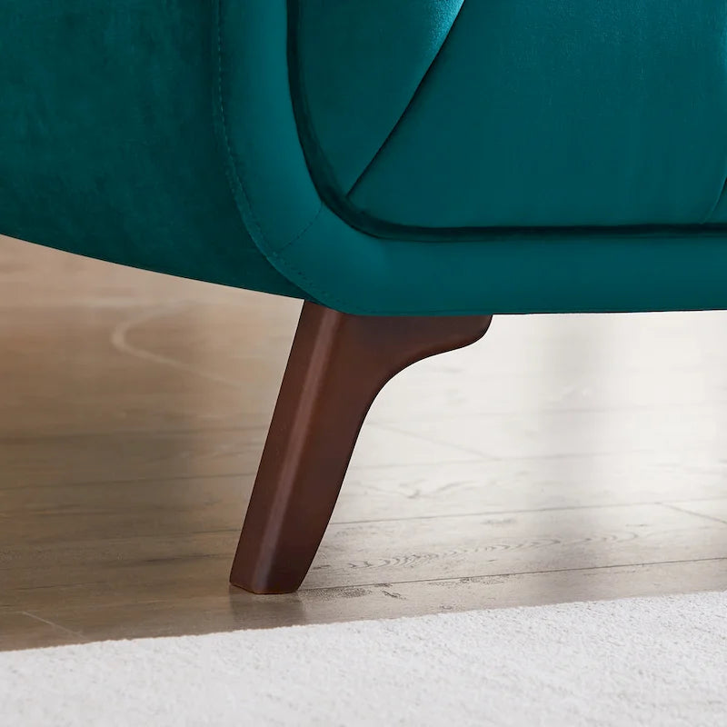 Divano moderno Chesterfield in velluto trapuntato, divano imbottito in stile Mid-Century, in schiuma ad alta densità, gambe in noce, mobili per soggiorno