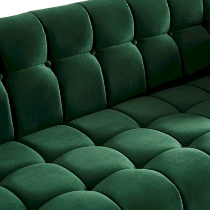 Divano moderno Chesterfield in velluto trapuntato, divano imbottito in stile Mid-Century, in schiuma ad alta densità, gambe in noce, mobili per soggiorno