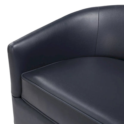 Poltrona girevole a botte in similpelle, rotazione a 360 gradi, base in legno, 28"H x 29"W, stile moderno, senza montaggio, marrone scuro, blu notte.