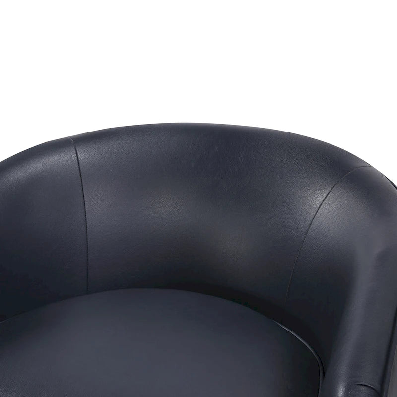 Poltrona girevole a botte in similpelle, rotazione a 360 gradi, base in legno, 28"H x 29"W, stile moderno, senza montaggio, marrone scuro, blu notte.