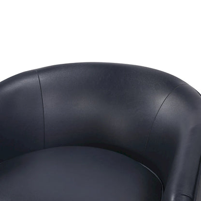 Poltrona girevole a botte in similpelle, rotazione a 360 gradi, base in legno, 28"H x 29"W, stile moderno, senza montaggio, marrone scuro, blu notte.