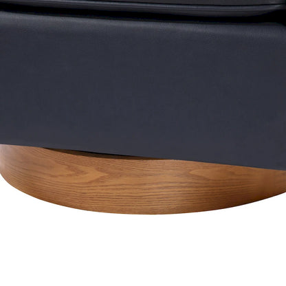Poltrona girevole a botte in similpelle, rotazione a 360 gradi, base in legno, 28"H x 29"W, stile moderno, senza montaggio, marrone scuro, blu notte.