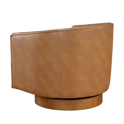 Poltrona girevole a botte in similpelle, rotazione a 360 gradi, base in legno, 28"H x 29"W, stile moderno, senza montaggio, marrone scuro, blu notte.