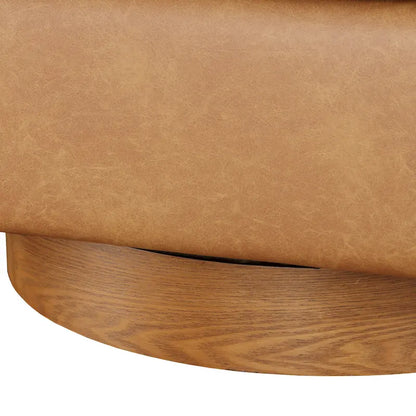 Poltrona girevole a botte in similpelle, rotazione a 360 gradi, base in legno, 28"H x 29"W, stile moderno, senza montaggio, marrone scuro, blu notte.