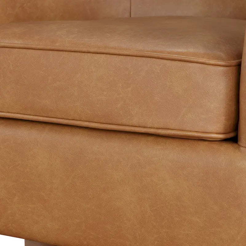 Poltrona girevole a botte in similpelle, rotazione a 360 gradi, base in legno, 28"H x 29"W, stile moderno, senza montaggio, marrone scuro, blu notte.