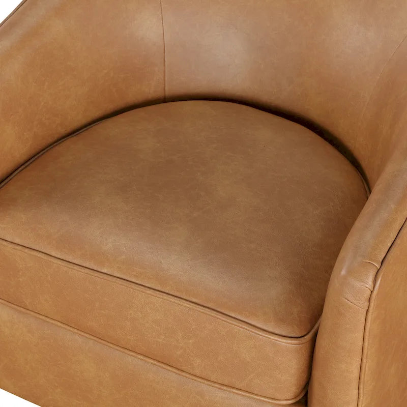 Poltrona girevole a botte in similpelle, rotazione a 360 gradi, base in legno, 28"H x 29"W, stile moderno, senza montaggio, marrone scuro, blu notte.