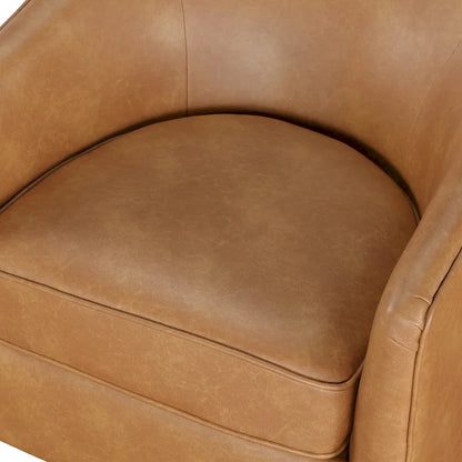 Poltrona girevole a botte in similpelle, rotazione a 360 gradi, base in legno, 28"H x 29"W, stile moderno, senza montaggio, marrone scuro, blu notte.