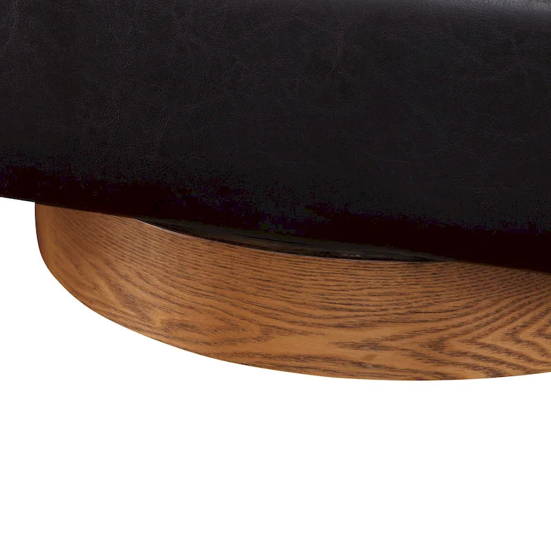 Poltrona girevole a botte in similpelle, rotazione a 360 gradi, base in legno, 28"H x 29"W, stile moderno, senza montaggio, marrone scuro, blu notte.