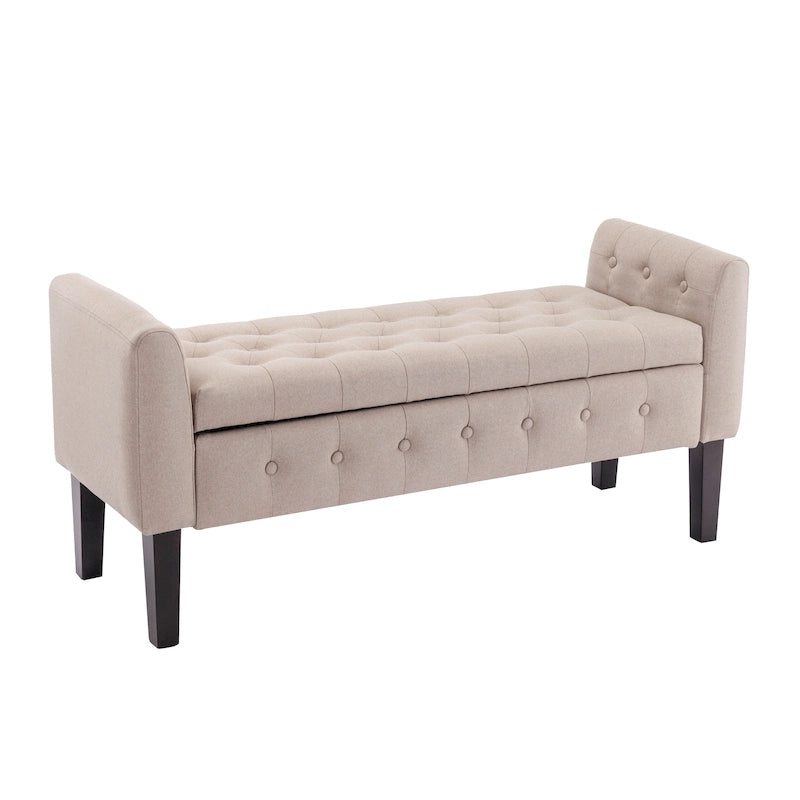 Panca contenitore da 50" con pouf, tessuto trapuntato con bottoni, coperchio ribaltabile, gambe in legno di gomma, capacità di 300 libbre, seduta in schiuma, mobili per soggiorno e camera da letto