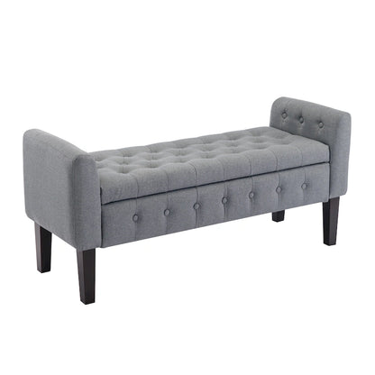 Panca contenitore da 50" con pouf, tessuto trapuntato con bottoni, coperchio ribaltabile, gambe in legno di gomma, capacità di 300 libbre, seduta in schiuma, mobili per soggiorno e camera da letto