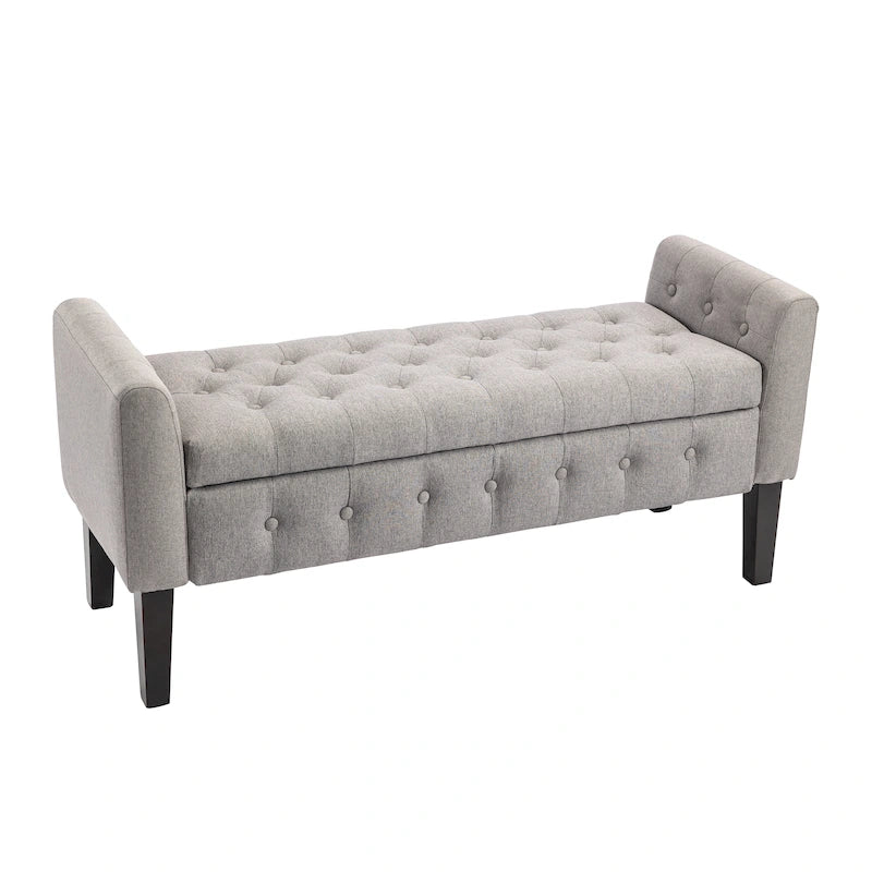 Panca contenitore da 50" con pouf, tessuto trapuntato con bottoni, coperchio ribaltabile, gambe in legno di gomma, capacità di 300 libbre, seduta in schiuma, mobili per soggiorno e camera da letto