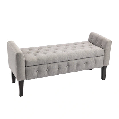 Panca contenitore da 50" con pouf, tessuto trapuntato con bottoni, coperchio ribaltabile, gambe in legno di gomma, capacità di 300 libbre, seduta in schiuma, mobili per soggiorno e camera da letto