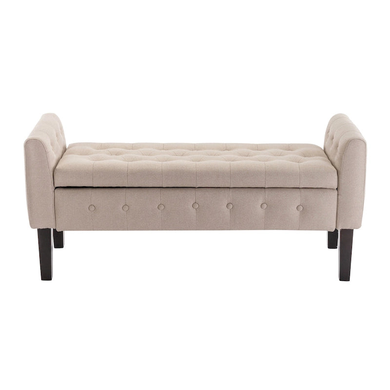 Panca contenitore da 50" con pouf, tessuto trapuntato con bottoni, coperchio ribaltabile, gambe in legno di gomma, capacità di 300 libbre, seduta in schiuma, mobili per soggiorno e camera da letto