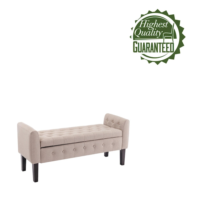 Panca contenitore da 50" con pouf, tessuto trapuntato con bottoni, coperchio ribaltabile, gambe in legno di gomma, capacità di 300 libbre, seduta in schiuma, mobili per soggiorno e camera da letto