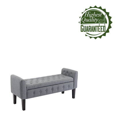 Panca contenitore da 50" con pouf, tessuto trapuntato con bottoni, coperchio ribaltabile, gambe in legno di gomma, capacità di 300 libbre, seduta in schiuma, mobili per soggiorno e camera da letto