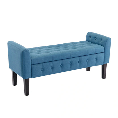 Panca contenitore da 50" con pouf, tessuto trapuntato con bottoni, coperchio ribaltabile, gambe in legno di gomma, capacità di 300 libbre, seduta in schiuma, mobili per soggiorno e camera da letto