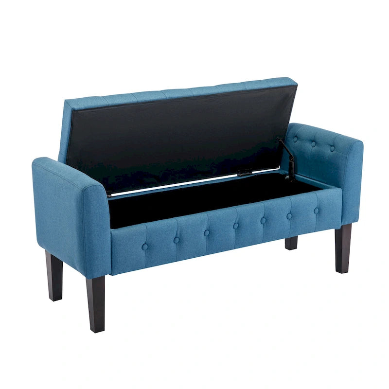Panca contenitore da 50" con pouf, tessuto trapuntato con bottoni, coperchio ribaltabile, gambe in legno di gomma, capacità di 300 libbre, seduta in schiuma, mobili per soggiorno e camera da letto