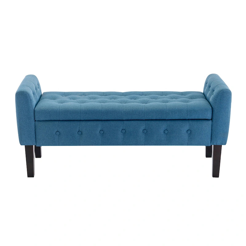 Panca contenitore da 50" con pouf, tessuto trapuntato con bottoni, coperchio ribaltabile, gambe in legno di gomma, capacità di 300 libbre, seduta in schiuma, mobili per soggiorno e camera da letto