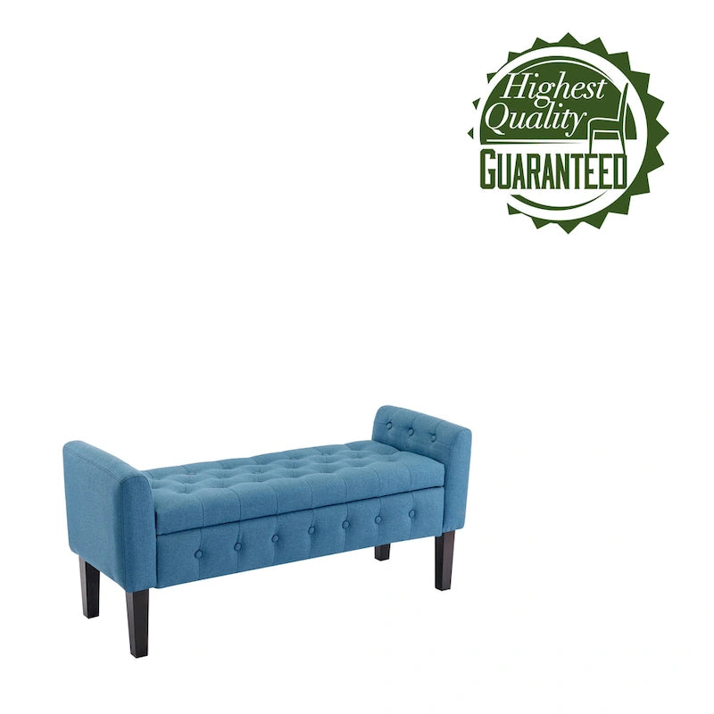 Panca contenitore da 50" con pouf, tessuto trapuntato con bottoni, coperchio ribaltabile, gambe in legno di gomma, capacità di 300 libbre, seduta in schiuma, mobili per soggiorno e camera da letto