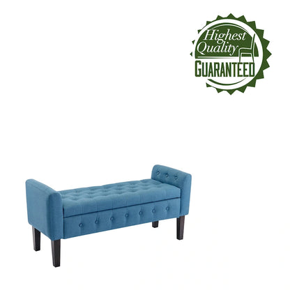 Panca contenitore da 50" con pouf, tessuto trapuntato con bottoni, coperchio ribaltabile, gambe in legno di gomma, capacità di 300 libbre, seduta in schiuma, mobili per soggiorno e camera da letto
