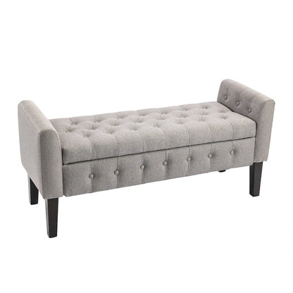 Panca contenitore da 50" con pouf, tessuto trapuntato con bottoni, coperchio ribaltabile, gambe in legno di gomma, capacità di 300 libbre, seduta in schiuma, mobili per soggiorno e camera da letto