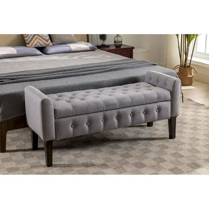 Panca contenitore da 50" con pouf, tessuto trapuntato con bottoni, coperchio ribaltabile, gambe in legno di gomma, capacità di 300 libbre, seduta in schiuma, mobili per soggiorno e camera da letto