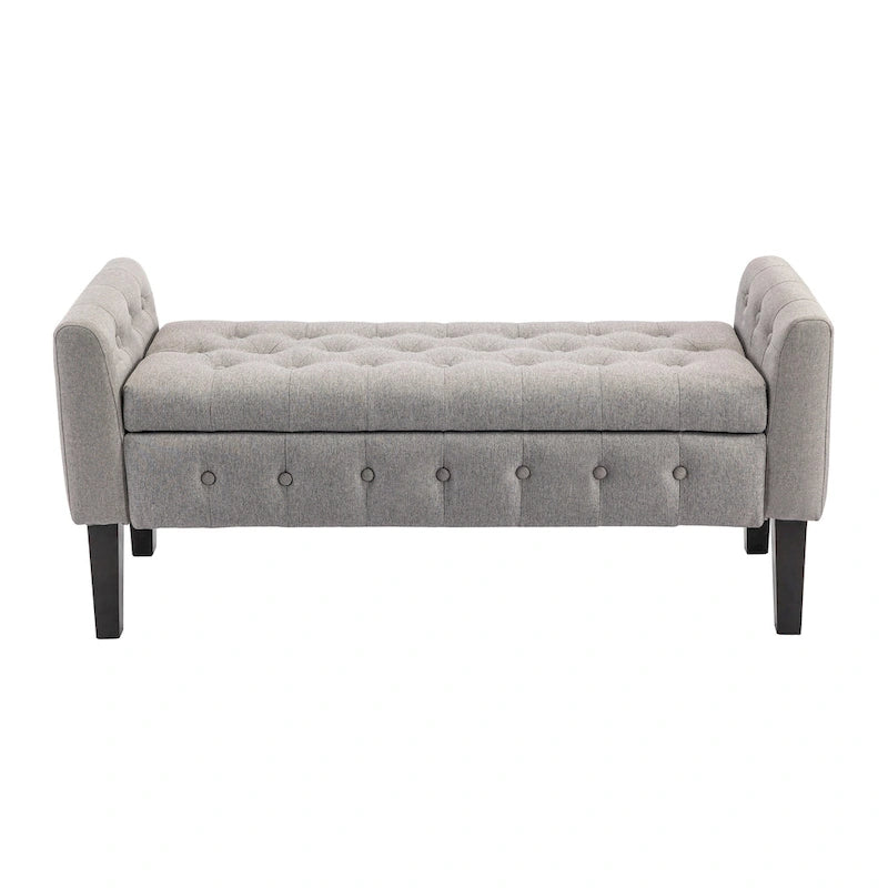 Panca contenitore da 50" con pouf, tessuto trapuntato con bottoni, coperchio ribaltabile, gambe in legno di gomma, capacità di 300 libbre, seduta in schiuma, mobili per soggiorno e camera da letto