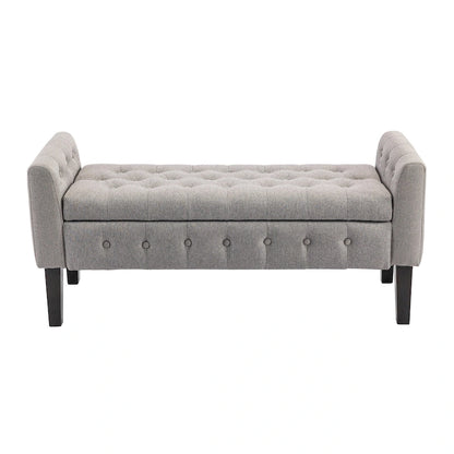 Panca contenitore da 50" con pouf, tessuto trapuntato con bottoni, coperchio ribaltabile, gambe in legno di gomma, capacità di 300 libbre, seduta in schiuma, mobili per soggiorno e camera da letto