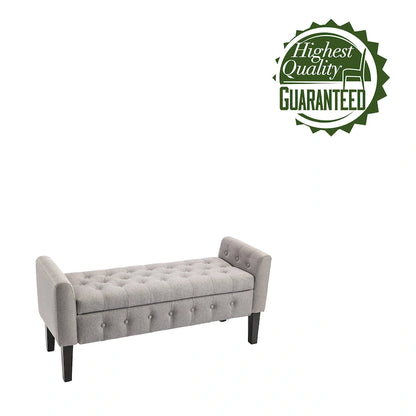 Panca contenitore da 50" con pouf, tessuto trapuntato con bottoni, coperchio ribaltabile, gambe in legno di gomma, capacità di 300 libbre, seduta in schiuma, mobili per soggiorno e camera da letto