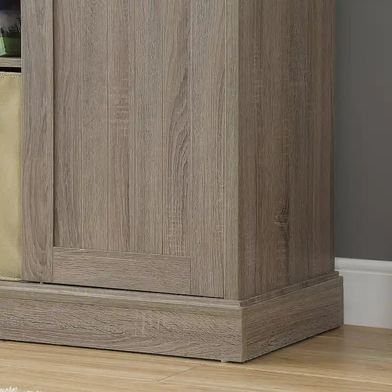 Mobile porta TV da 60" in stile fattoria, con ante scorrevoli in stile fienile, per TV fino a 65", ripiani in MDF, 2 contenitori in tessuto, gestione dei cavi, intrattenimento