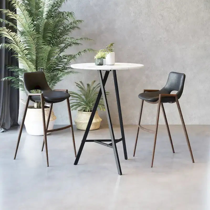 Sgabello da bar moderno di metà secolo, in vinile nero, finitura noce, struttura in acciaio resistente, sgabello da bar per cucina, sala da pranzo, altezza bancone, stile urbano