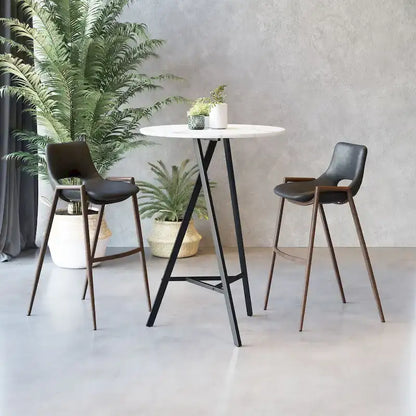 Sgabello da bar moderno di metà secolo, in vinile nero, finitura noce, struttura in acciaio resistente, sgabello da bar per cucina, sala da pranzo, altezza bancone, stile urbano