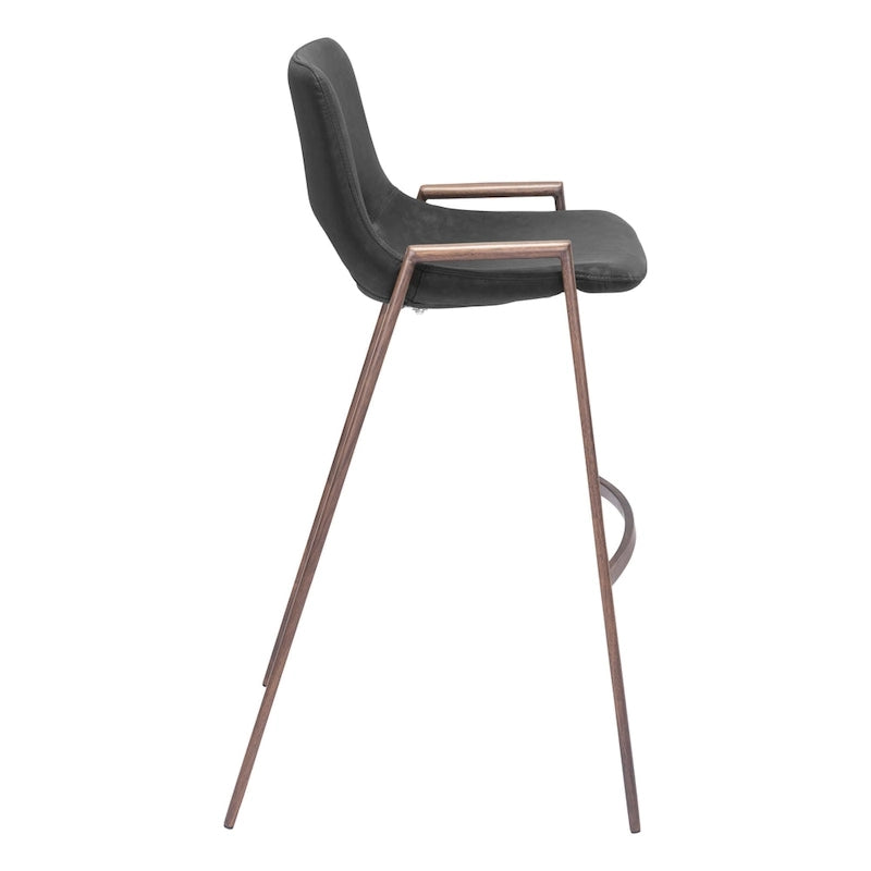Sgabello da bar moderno di metà secolo, in vinile nero, finitura noce, struttura in acciaio resistente, sgabello da bar per cucina, sala da pranzo, altezza bancone, stile urbano