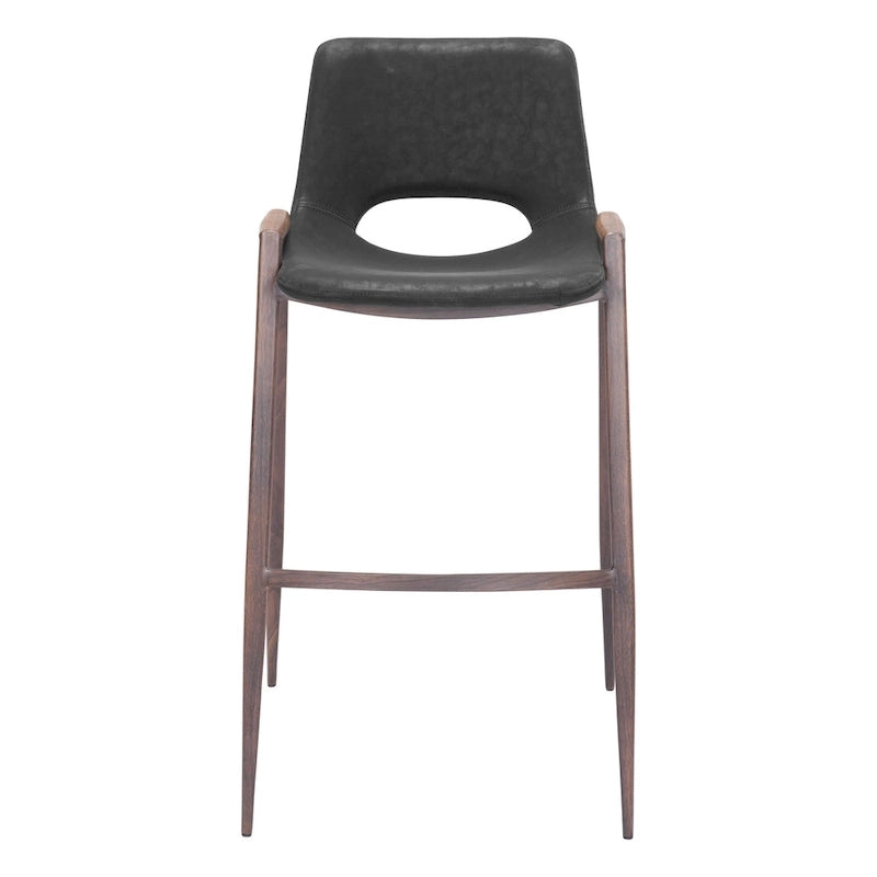 Sgabello da bar moderno di metà secolo, in vinile nero, finitura noce, struttura in acciaio resistente, sgabello da bar per cucina, sala da pranzo, altezza bancone, stile urbano