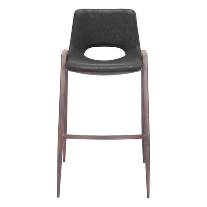 Sgabello da bar moderno di metà secolo, in vinile nero, finitura noce, struttura in acciaio resistente, sgabello da bar per cucina, sala da pranzo, altezza bancone, stile urbano