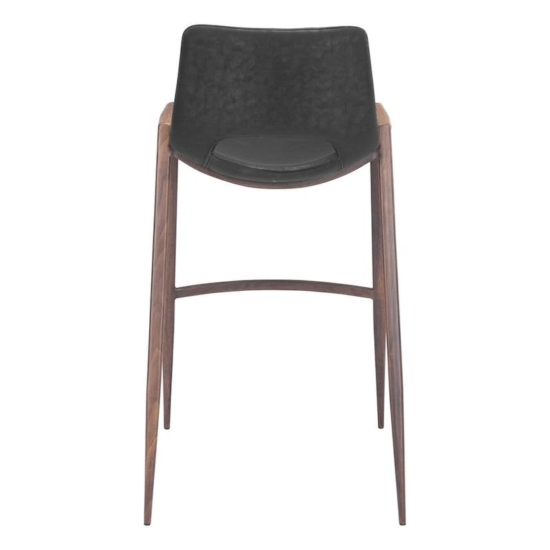 Sgabello da bar moderno di metà secolo, in vinile nero, finitura noce, struttura in acciaio resistente, sgabello da bar per cucina, sala da pranzo, altezza bancone, stile urbano