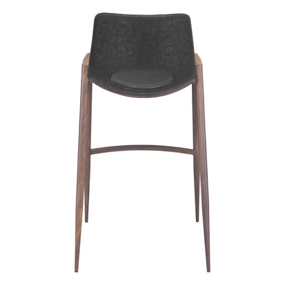 Sgabello da bar moderno di metà secolo, in vinile nero, finitura noce, struttura in acciaio resistente, sgabello da bar per cucina, sala da pranzo, altezza bancone, stile urbano