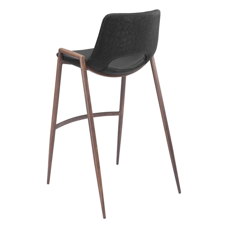 Sgabello da bar moderno di metà secolo, in vinile nero, finitura noce, struttura in acciaio resistente, sgabello da bar per cucina, sala da pranzo, altezza bancone, stile urbano