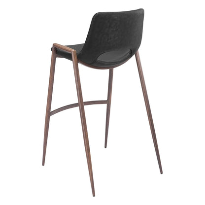 Sgabello da bar moderno di metà secolo, in vinile nero, finitura noce, struttura in acciaio resistente, sgabello da bar per cucina, sala da pranzo, altezza bancone, stile urbano